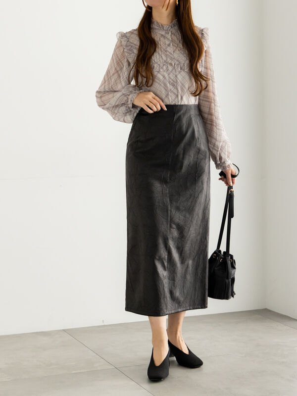 セール】 パターンアソートシフォンフリルブラウス（グレー/ブラック