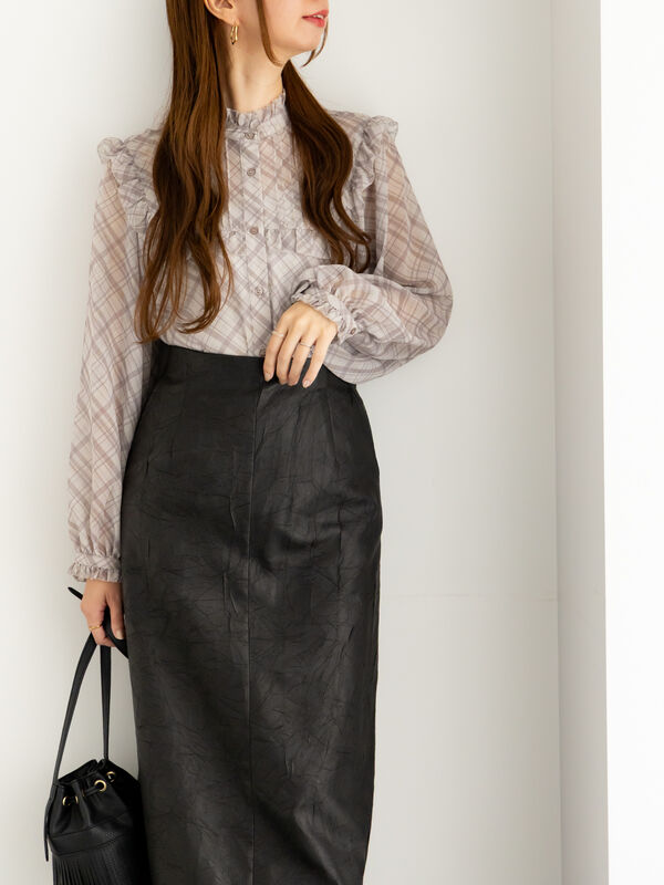 セール】 パターンアソートシフォンフリルブラウス（グレー/ブラック