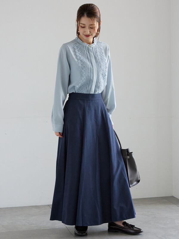 セール】 フロントレースブラウス（グレー/ブルー/ネイビー/トップス