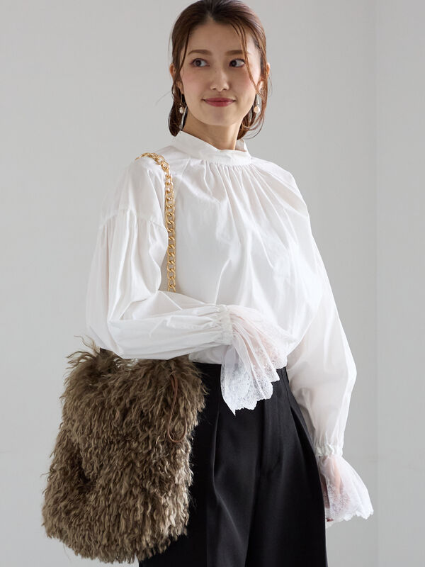 セール】 レースカフスボリュームスリーブブラウス（オフホワイト