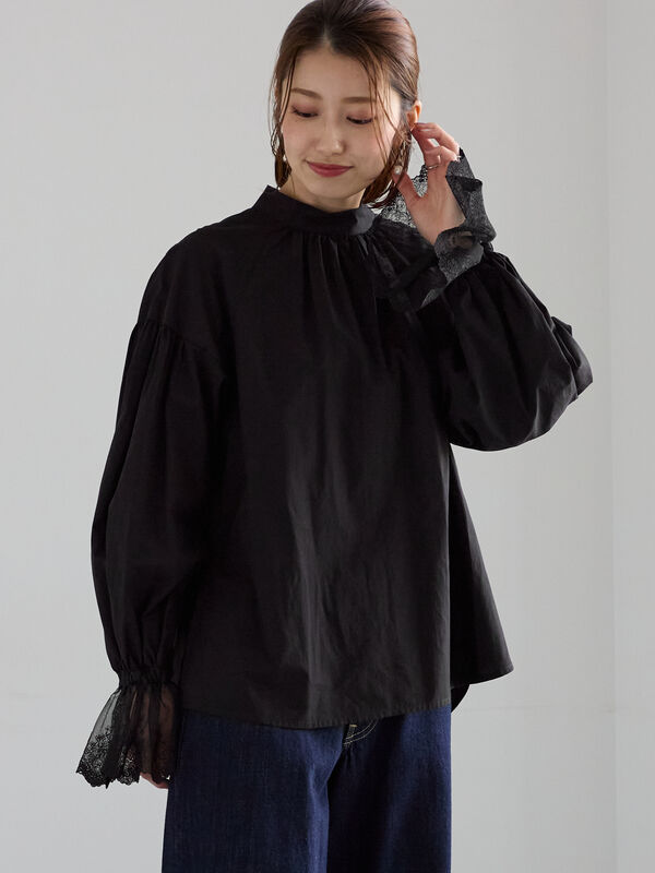 セール】 レースカフスボリュームスリーブブラウス（オフホワイト