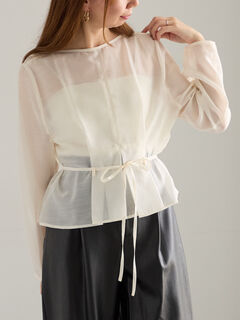 セール】 ナローリボンシアーペプラムブラウス《2025Autumn catalog