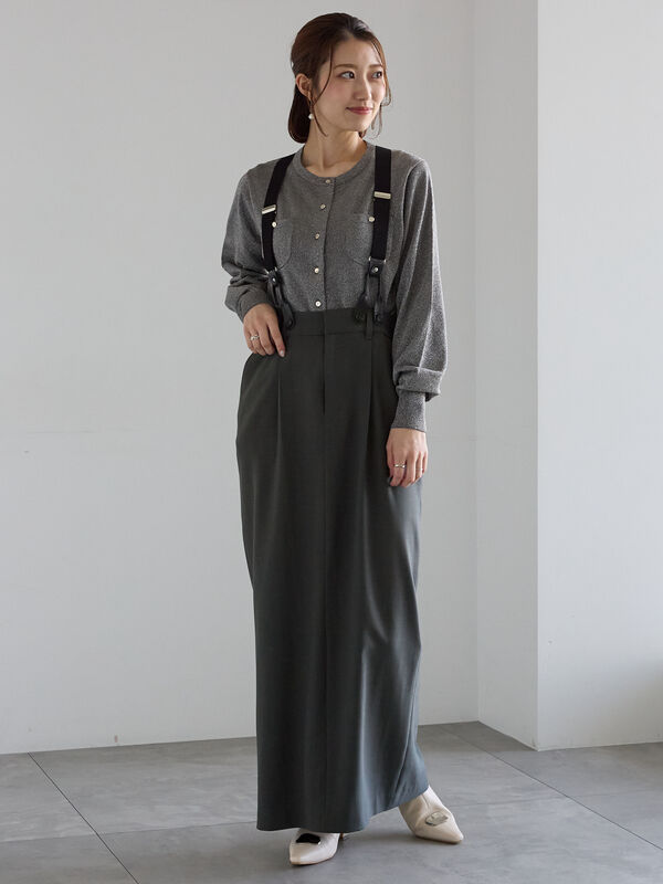 洗えるサスペンダー付タイトスカート （チャコールグレー） clear スカート 「低身長用サイズ有」サスペンダー付きタイト