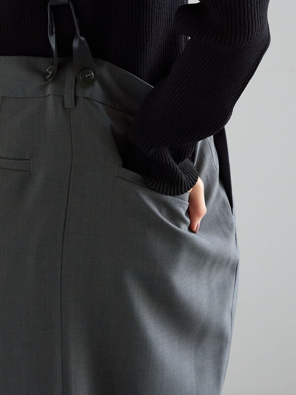 サスペンダータイトスカート（グレー/ブラウン/ボトムス