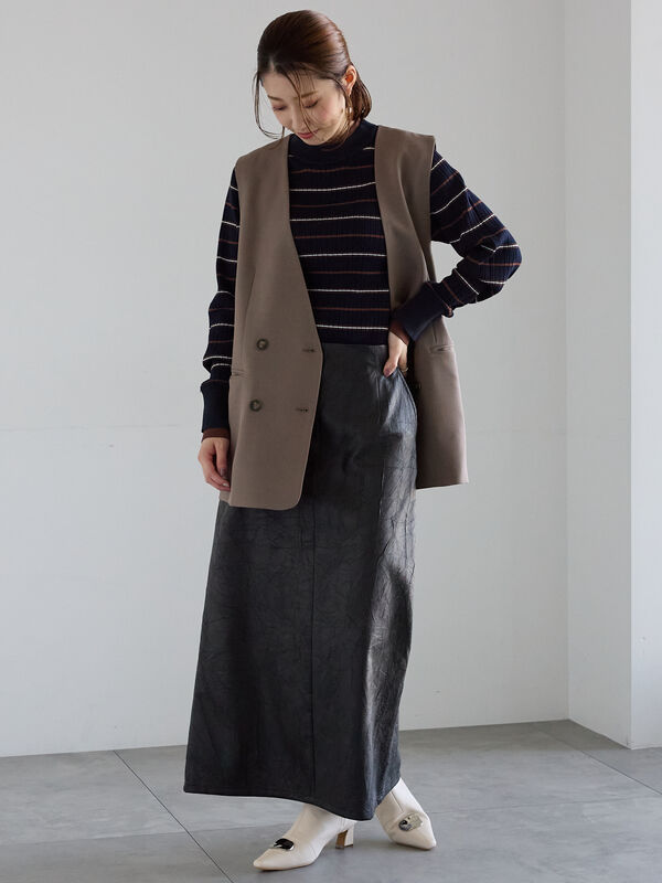 pelleq ブラウン ダブルブレスト ロングベスト36 pelleq ブラウン ダブルブレスト ロングベスト36