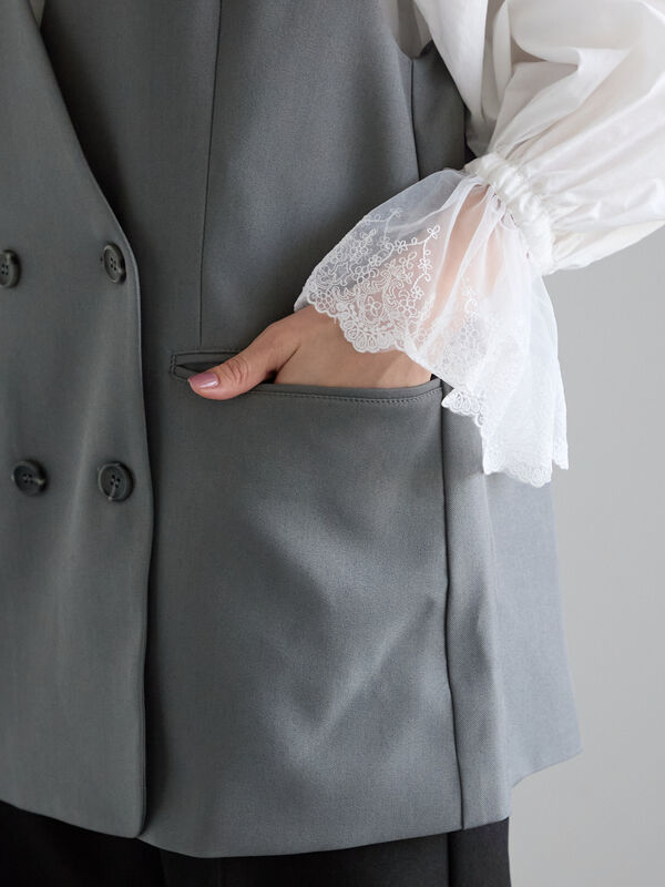 セール】 ノーカラーダブルブレストジレ（グレー/ブラウン/アウター