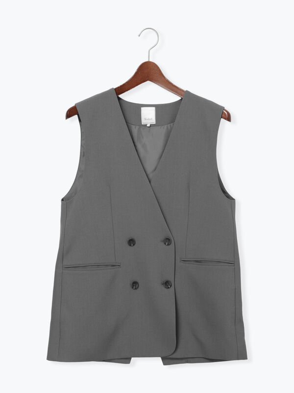 セール】 ノーカラーダブルブレストジレ（グレー/ブラウン/アウター
