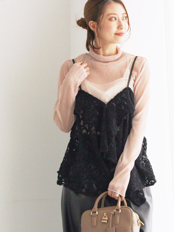 セール】 ベロアレースキャミソール（ブラック/ブラウン/トップス