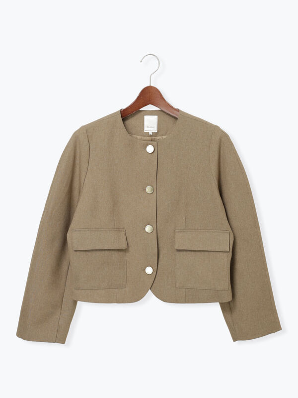 Setaichiro ノーカラージャケット タグ付き ベージュ 七分袖 裏なし Setaichiro ノーカラージャケット タグ付き ベージュ 七分袖 裏なし