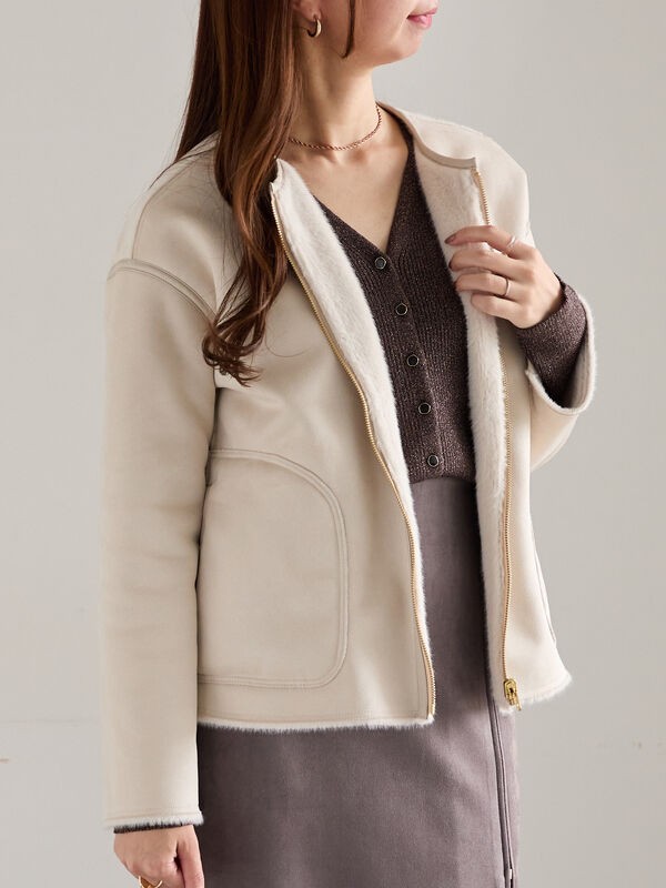 セール】 リバーシブルファームートンブルゾン（ベージュ/モカ