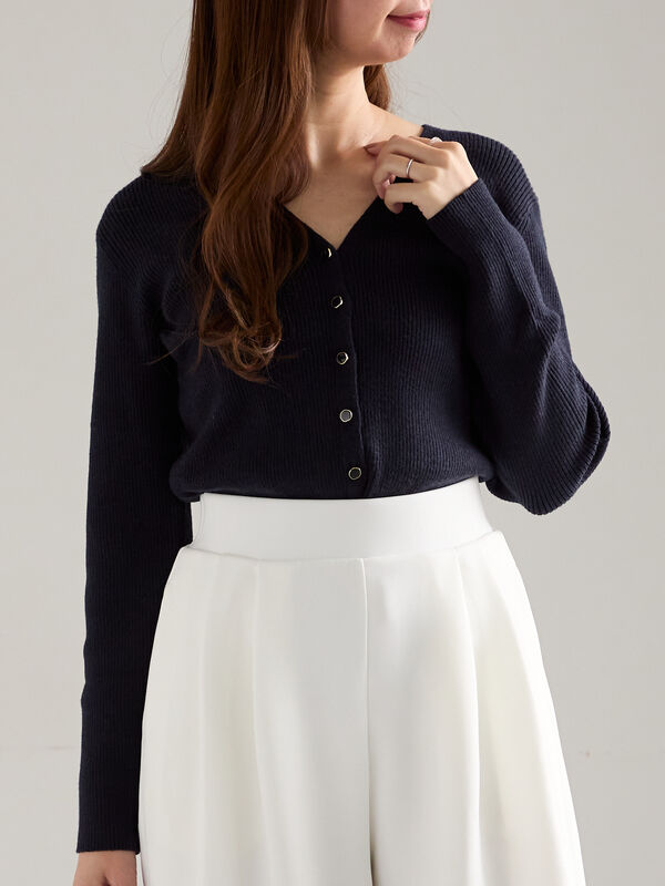 ORR Vネック　リブ　カーディガン　ブラック ORR Vネック リブ カーディガン ブラック レディース