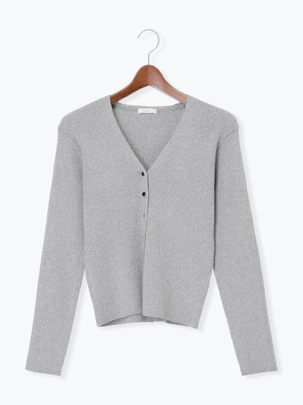 ウェーブメタル釦Vネックリブカーディガン（シルバー/レッド/ネイビー/ブロンズ）｜Te chichi（テチチ）通販