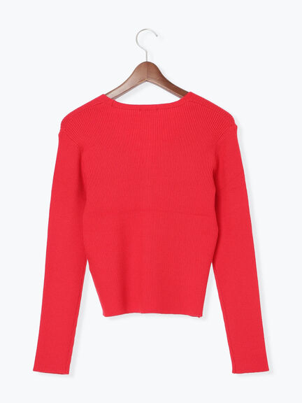 ウェーブメタル釦Vネックリブカーディガン（シルバー/レッド/ネイビー/ブロンズ）｜Te chichi（テチチ）通販