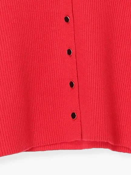 ウェーブメタル釦Vネックリブカーディガン（シルバー/レッド/ネイビー/ブロンズ）｜Te chichi（テチチ）通販