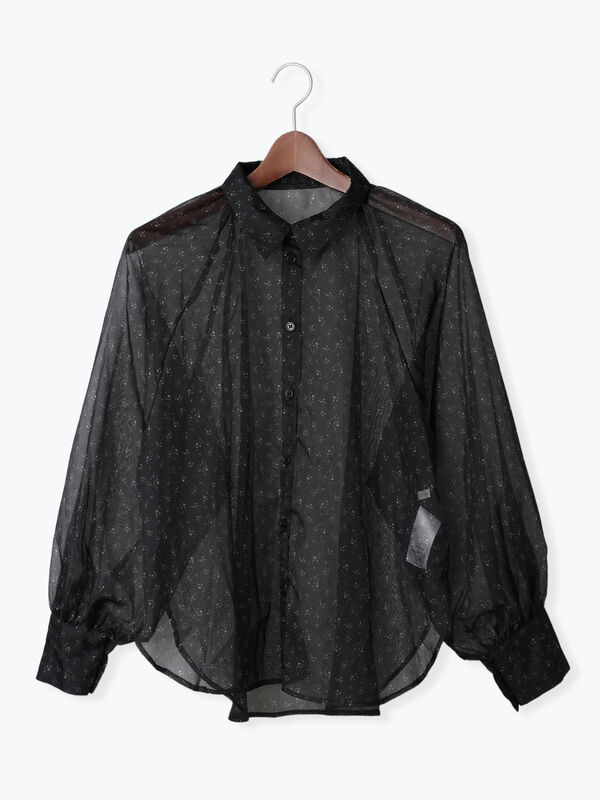 セール】 シアーフラワーボリュームスリーブブラウス（ブラック