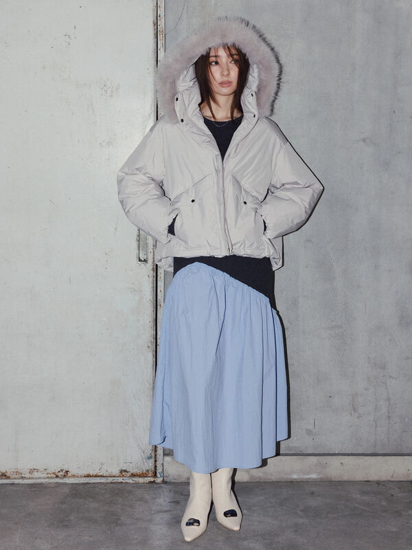 宮本茉由着用】フードショートダウンジャケット（ブラック/カーキ/S