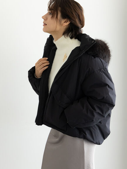 【宮本茉由着用】フードショートダウンジャケット（ブラック/カーキ/Ｓグレー）｜Te chichi（テチチ）通販