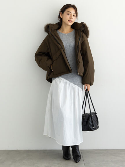 【宮本茉由着用】フードショートダウンジャケット（ブラック/カーキ/Ｓグレー）｜Te chichi（テチチ）通販