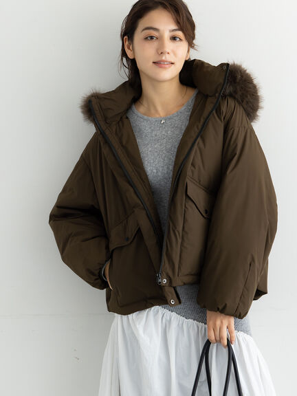 【宮本茉由着用】フードショートダウンジャケット（ブラック/カーキ/Ｓグレー）｜Te chichi（テチチ）通販