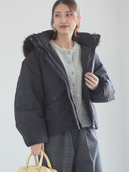 【宮本茉由着用】フードショートダウンジャケット（ブラック/カーキ/Ｓグレー）｜Te chichi（テチチ）通販