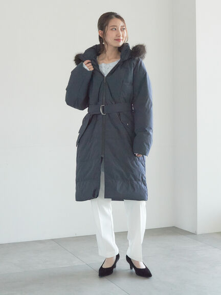 【宮本茉由着用】フードロングダウンコート（ブラック/ネイビー）｜Te chichi（テチチ）通販