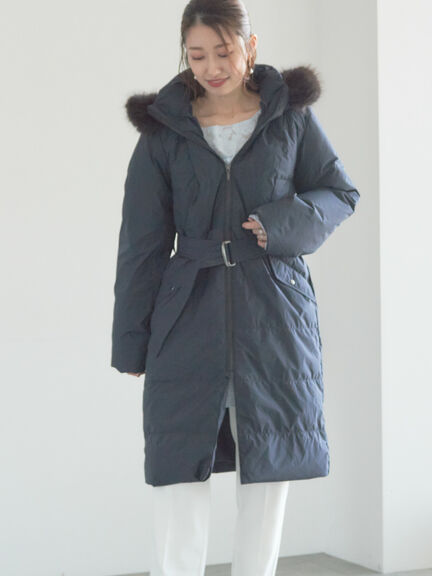 【宮本茉由着用】フードロングダウンコート（ブラック/ネイビー）｜Te chichi（テチチ）通販