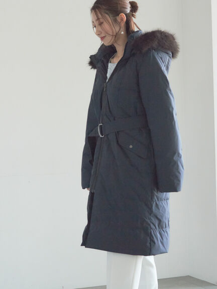 【宮本茉由着用】フードロングダウンコート（ブラック/ネイビー）｜Te chichi（テチチ）通販