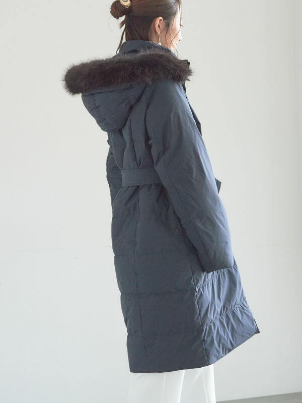 本日だけ❣️ESTNATION 中綿 ブルゾン ダウンコート36 ネイビー ADDED STAND NECK BOA BLOUSON / スタンドネック裏ボア中綿ブルゾン