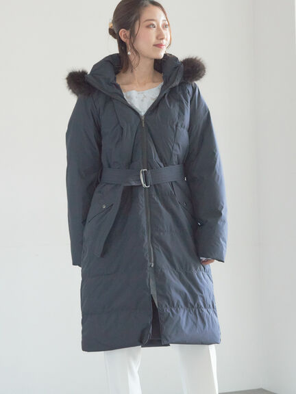【宮本茉由着用】フードロングダウンコート（ブラック/ネイビー）｜Te chichi（テチチ）通販