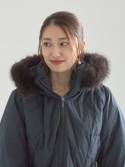 【宮本茉由着用】フードロングダウンコート（ブラック/ネイビー）｜Te chichi（テチチ）通販
