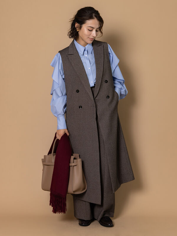 ツイードロングジレ（セットアップ可）（ベージュ/ブラウン/アウター