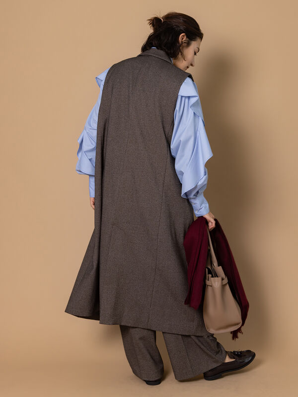 ツイードロングジレ（セットアップ可）（ベージュ/ブラウン/アウター