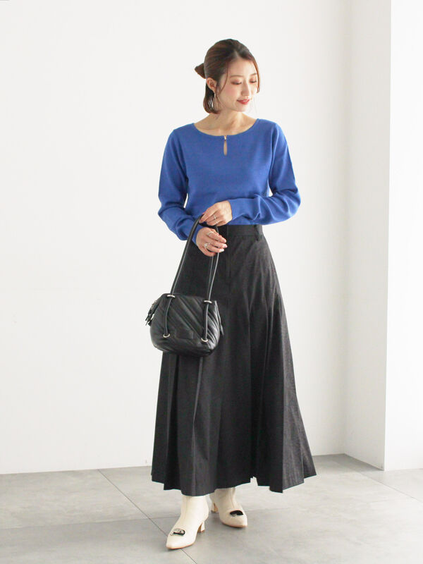 セール】 チェックアソートロングプリーツスカート（ブラック/レッド