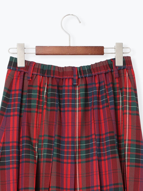 チェックアソートロングプリーツスカート（ブラック/レッド