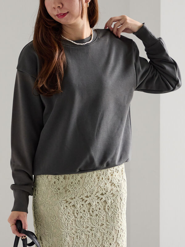 セール】 プレート付き裏毛PO（オフホワイト/チャコールグレー