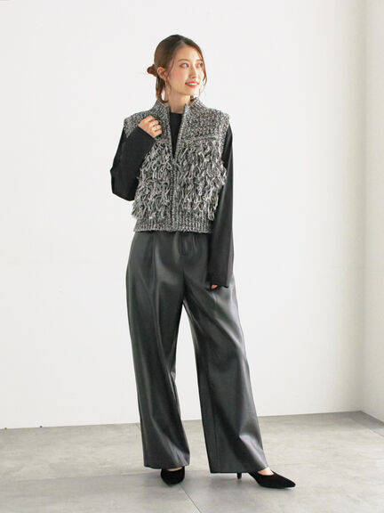 ループ編みコンパクトジップベスト（グレー）｜Te chichi（テチチ）通販