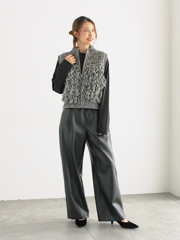 セール】 ループ編みコンパクトジップベスト（グレー/トップス/ニット