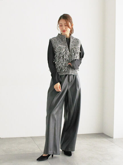 ループ編みコンパクトジップベスト（グレー）｜Te chichi（テチチ）通販