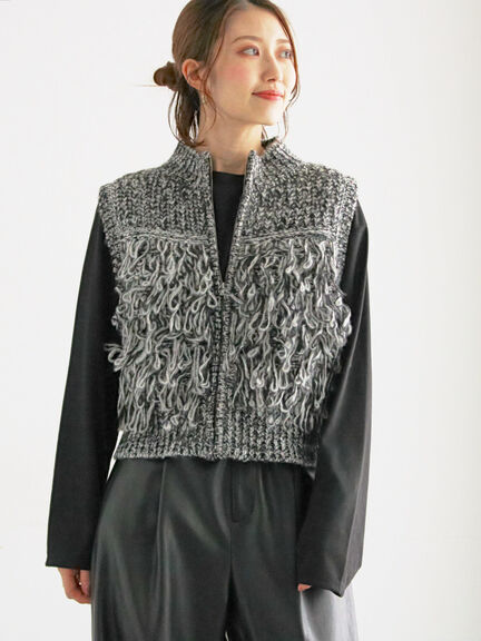 ループ編みコンパクトジップベスト（グレー）｜Te chichi（テチチ）通販