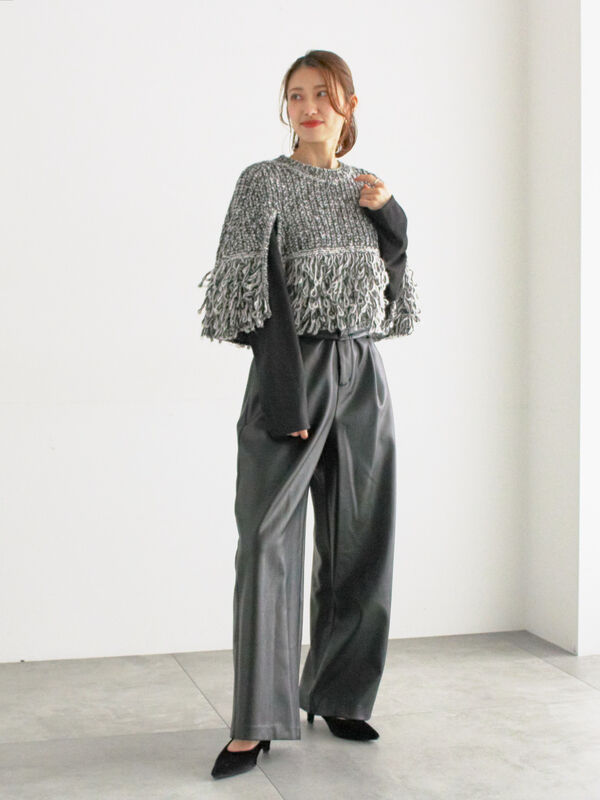 セール】 ループ編みポンチョ（グレー/トップス/ニット・セーター