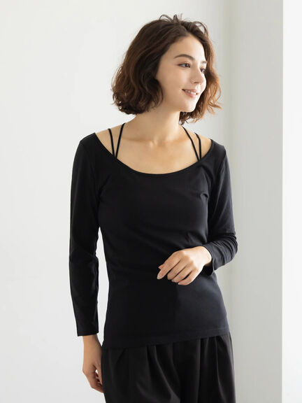 ヘルスヒートインナー(バレエネック)（オフホワイト/ブラック）｜Te chichi（テチチ）通販