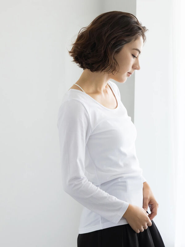 ヘルスヒートインナー(Uネック)（オフホワイト/ブラック）｜Te chichi（テチチ）通販