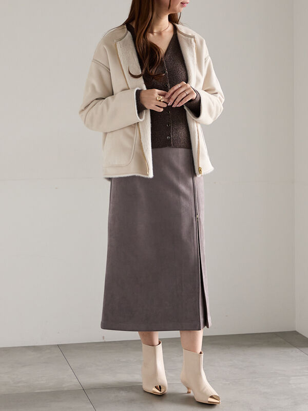 スエードサイドZIPスカート（オフホワイト/チャコールグレー/ブルー