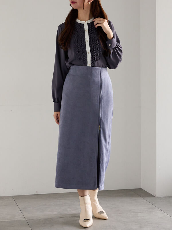 スエードサイドZIPスカート（オフホワイト/チャコールグレー/ブルー