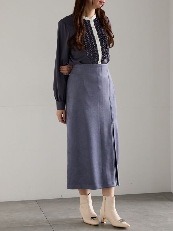 スエードサイドZIPスカート（オフホワイト/チャコールグレー/ブルー