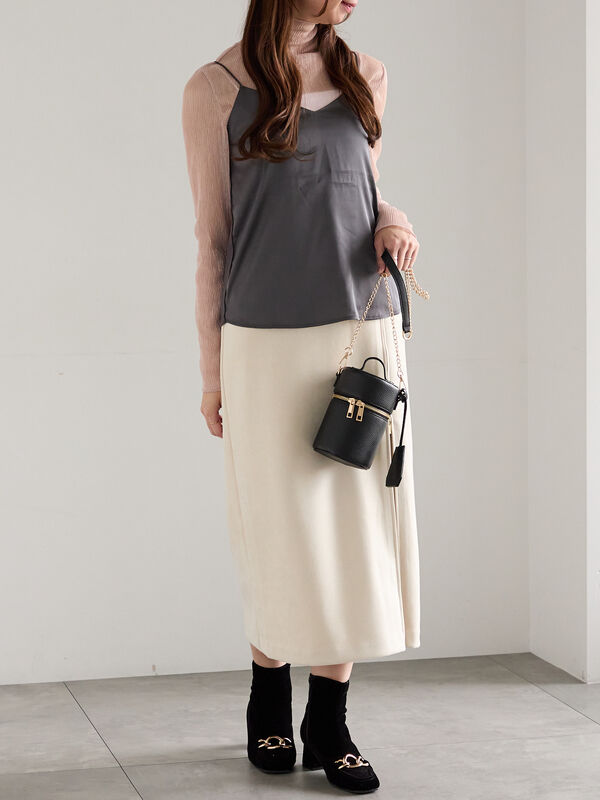 セール】 スエードサイドZIPスカート（オフホワイト/チャコールグレー