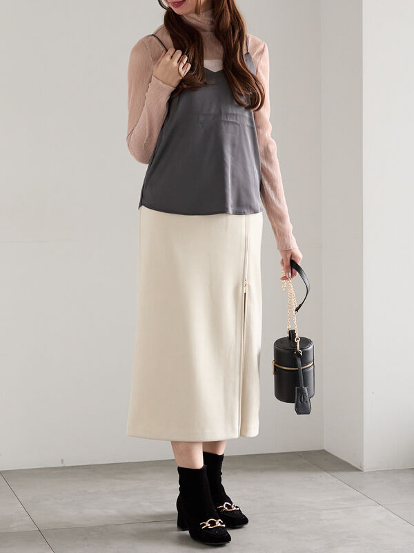 セール】 スエードサイドZIPスカート（オフホワイト/チャコールグレー