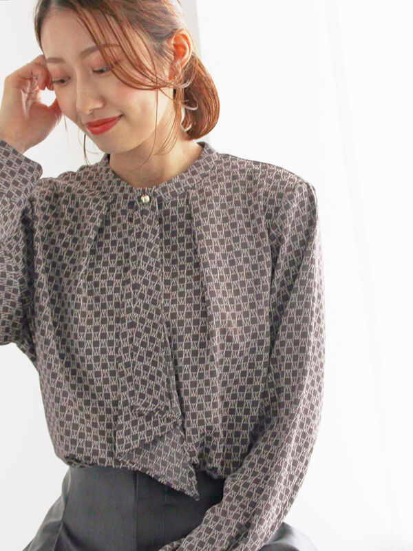 セール】 パターンアソートボウタイブラウス（オフホワイト/グレー