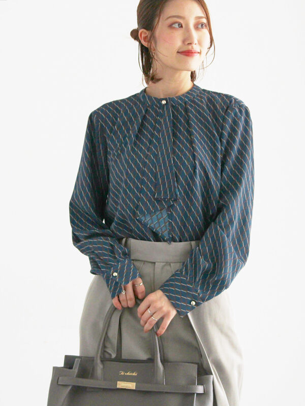 セール】 パターンアソートボウタイブラウス（オフホワイト/グレー