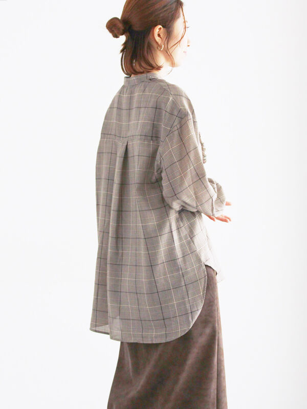 セール】 チェックフリルブラウス（ブラック/ネイビー/トップス/シャツ